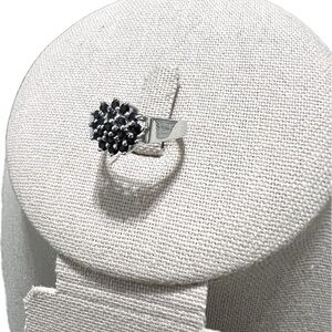 Sterling Silver & Navy Blue Sapphire Statement Ring Size 5.75